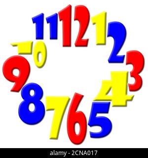 Zahlen 1 bis 12 auf einer 3D-Uhr Stockfoto