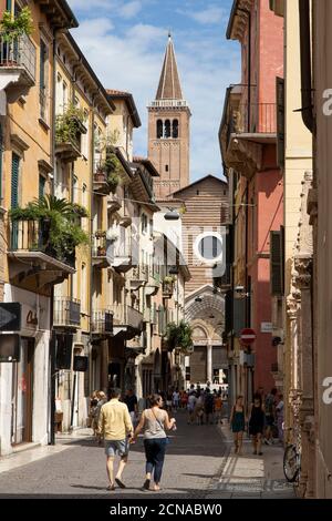 Blick auf die Basilica di Santa Anastasia vom Corso Sant'Anastasia in Verona, Venetien, Italien, Europa. Stockfoto