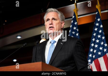 Washington, Usa. September 2020. Kevin McCarthy (D-CA), Vorsitzender der Minderheitenhausgruppe, spricht auf einer Pressekonferenz. Kredit: SOPA Images Limited/Alamy Live Nachrichten Stockfoto