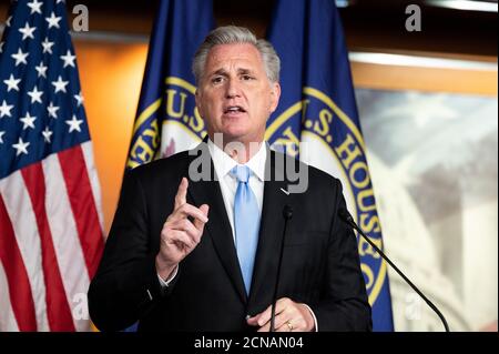 Washington, Usa. September 2020. Kevin McCarthy (D-CA), Vorsitzender der Minderheitenhausgruppe, spricht auf einer Pressekonferenz. Kredit: SOPA Images Limited/Alamy Live Nachrichten Stockfoto