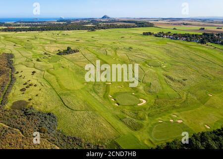 Luftaufnahme des Muirfield Golfplatzes, Gullane, East Lothian, Schottland. Stockfoto