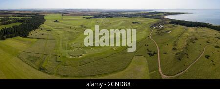 Luftaufnahme des Muirfield Golfplatzes, Gullane, East Lothian, Schottland. Stockfoto