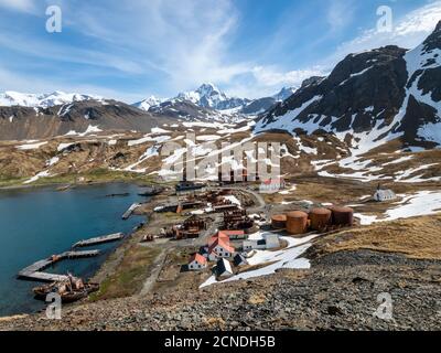 Blick auf die verlassene norwegische Walfangstation in Grytviken, in East Cumberland Bay, Südgeorgien, Polarregionen Stockfoto