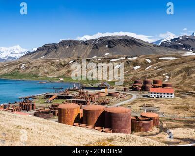 Rostmaschinen an der verlassenen norwegischen Walfangstation in Grytviken, East Cumberland Bay, South Georgia, Polarregionen Stockfoto