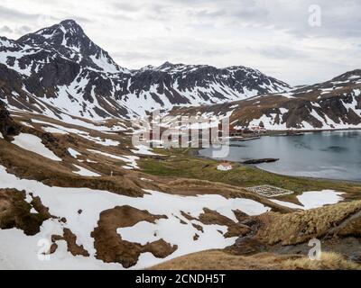 Blick auf die verlassene norwegische Walfangstation in Grytviken, in East Cumberland Bay, Südgeorgien, Polarregionen Stockfoto