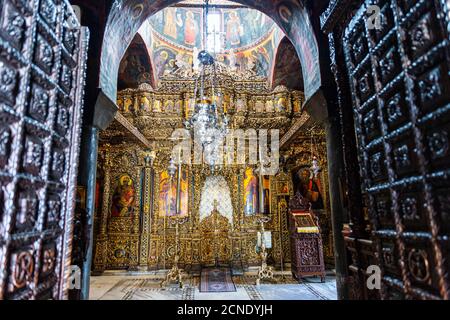 Wandfresken, Kloster des Heiligen Johannes des Theologen, UNESCO-Weltkulturerbe, Chora, Patmos, Dodekanes, griechische Inseln, Griechenland, Europa Stockfoto