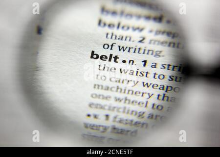 Das Wort oder der Satz Gürtel in einem Wörterbuch Stockfoto