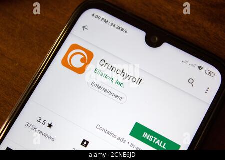 Ivanovsk, Russland - 07. Juli 2019: Crunchyroll App auf dem Display des Smartphones oder Tablet Stockfoto