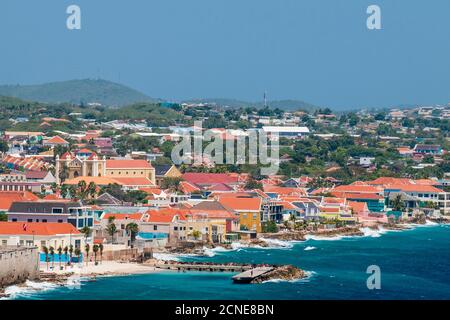Luftaufnahme der Hauptstadt Willemstad, Curacao, ABC-Inseln, Niederländische Antillen, Karibik, Mittelamerika Stockfoto