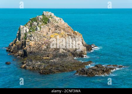 Caquorobert ist eine kleine unbewohnte Insel vor der Ostküste von Herm Island, Guernsey, Channel Islands, UK. Stockfoto