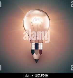 Glühbirne und Bleistift Stockfoto