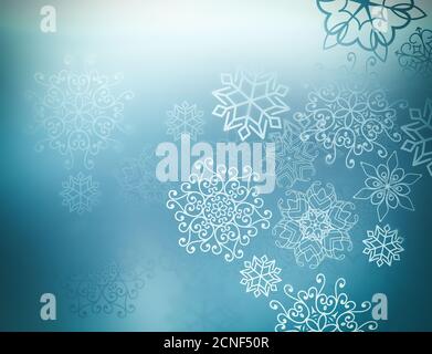 Blaue Winter Hintergrund mit Schneeflocken Stockfoto