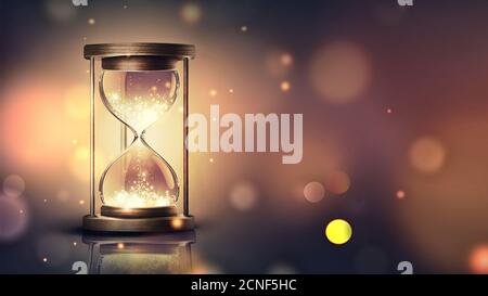 sanduhr mit leuchtendem Licht Stockfoto