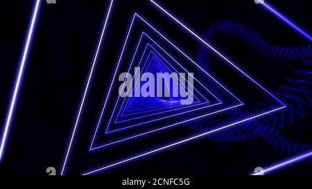 Ein Tunnel aus glühenden Dreiecken. Dynamischer abstrakter moderner Hintergrund. 3D-Illustration, 3D-Rendering. Stockfoto