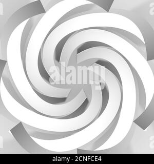 Abstrakte architektonische Figur gebogene Objekte sind in einem symmetrischen Kreis angeordnet. 3D-Illustration, 3D-Rendering. Stockfoto