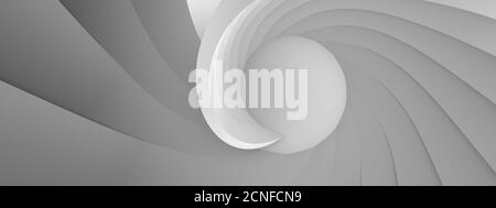 Eine abstrakte architektonische Figur mit geschwungenen Stufen in einer Spirale angeordnet. 3D-Illustration, 3D-Rendering. Stockfoto