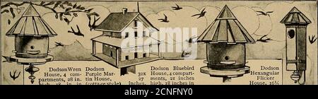 . Vogelkunde . ■^S^< Jetzt ist die Zeit, Nistkästen für Ihre Vogelmieter zu bestellen, und es ist eine Verschwendung von Geld und Energie, alle außer den besten zu kaufen. Dies sind die AMERIKANISCHEN ^Berlepsch Nest-Boxen, die ausschließlich im Heiligtum des berühmten MERIDENBIRD CLUB verwendet werden. Sie wurden von mehr Vogelarten als alle anderen Arten von Vogelhäusern zusammen verwendet. Sie können nur von specialmacery hergestellt werden, und DIE AUDUBON BIRD-HOUSE CO., Meriden, N. H. sind die einzigen Hersteller senden für Preisliste und vollständige Angaben. Unsere Konkurrenten kümmern sich um die Öffentlichkeit, wir kümmern uns um die Vögel.. J. DodsonWren DoD Stockfoto