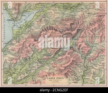 SNOWDONIA Cader Idris & Umgebung Barmouth Dolgellau Wales BARTHOLOMEW 1882 Karte Stockfoto