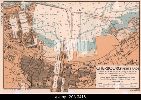 Cherbourg Petite Rade Stadtplan & Seekarte. D-Day-Planungs-Plan. ADMIRALTY 1943 Stockfoto