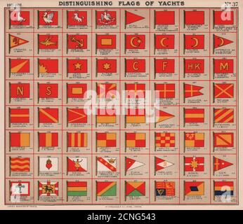 SEGELFLAGGEN. Rot Und Weiß. Rot Und Gelb. Rot, Gelb & Grün 1911 Alter Druck Stockfoto