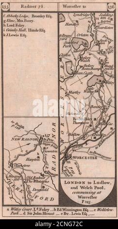 Neuer Radnor. Worcester - Martley - Shelsley Straßenkarte PATERSON 1803 Stockfoto