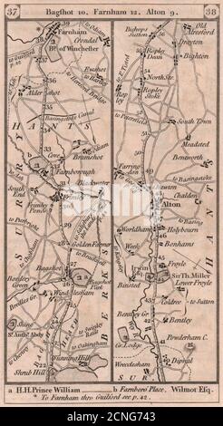 Bagshot-Aldershot-Farnham-Alton-Old Alresford Road Strip map PATERSON 1803 Stockfoto