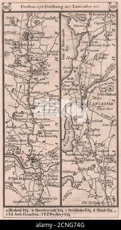 Preston-Garstang-Lancaster-Bolton-Carnforth Road Strip map PATERSON 1803 Stockfoto