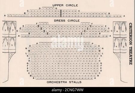 CRITERION THEATER Vintage Sitzplan. London West End 1937 alter Vintage-Druck Stockfoto