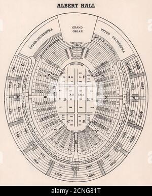 ROYAL ALBERT HALL Vintage Sitzplan. London. Konzertsaal 1937 alter Druck Stockfoto