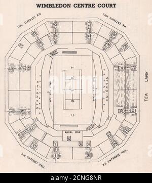 WIMBLEDON CENTRE COURT Vintage Sitzplan. Tennis Stadion 1937 alten Druck Stockfoto