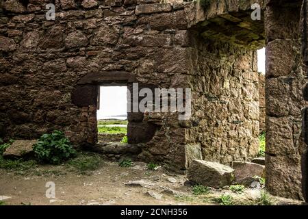 Detail von Slains Castle in Cruden Bay, Aberdeenshire, Schottland, UK Stockfoto