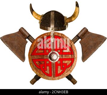 ax Schild und Helm Stockfoto