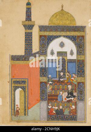 Laila und Majnun an der Schule, Folio aus einem Khamsa (Quintett) von Nizami, A.H. 835/ A.D. 1431-32. Stockfoto