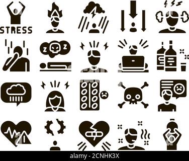 Stress Und Depression Glyph Set Vector Stock Vektor