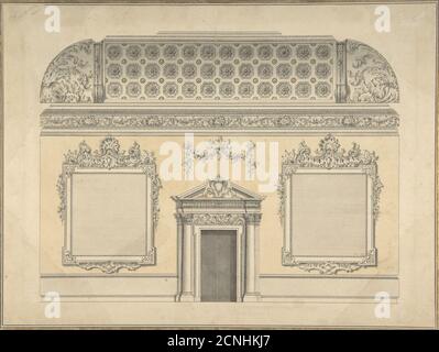 Entwurf für die Sektion eines Rokoko-Raumes, mit einer ovierten Decke und ornamentierten korinthischen Torweg, ca. 1750. Stockfoto