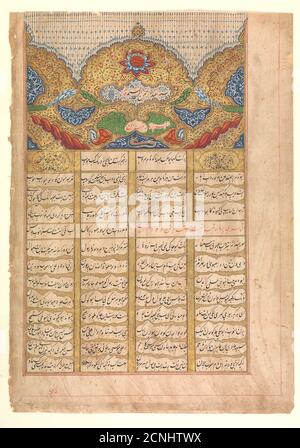 Seite der Kalligraphie mit Unwan aus einem Manuskript des Raga Darshan von Anup, datiert 1214 AH/ 1799-1800 n. Chr. Stockfoto