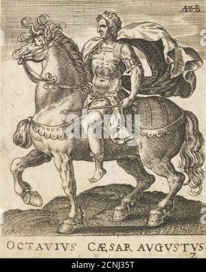 Octavius Caesar Augustus aus zwölf Caesaren auf dem Pferderackler, ca. 1565-1587. Stockfoto