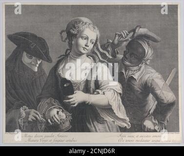 Drei Halbfiguren aus einem venezianischen Karneval, 1750-1822. Stockfoto