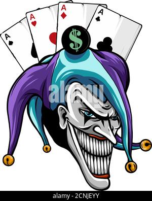 Lachend wütend Joker, Charakter, Joker Kopf, Gesicht Horror und verrückt Wahnsinn, für Ihr Design, Vektor-Illustration Stock Vektor