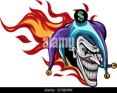 Böse Joker mit Flammen Vektor Illustration Kunst Stock Vektor