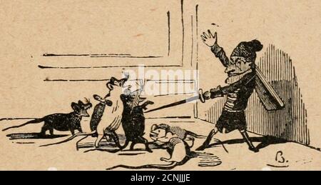 . Histoire d'un casse-noisette . LA BATAILLE. 77 Mais, comme la vol de Richard III, sa voix resiasans écho, ou plutôt elle le dénonça à lennemi. Deuxtirailleurs se précipitèrent sur lui et le saisirent parson manteau de bois. Au môme Instant, on ent ndit. la voix du roi des souris, qui criait par ses septgueules :« Sur votre tête, prenez-le vivant! Songez que Stockfoto