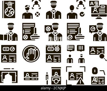 Pass Control Check Glyph Set Vector Stock Vektor