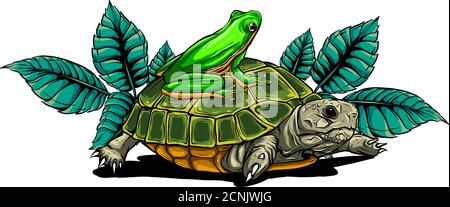 Frosch und Schildkröte Vektor Illustration Grafik Kunst Stock Vektor