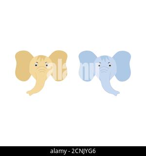 Der Kopf eines Cartoon-Elefanten. Blaue und beige Baby Elefanten. Stockfoto