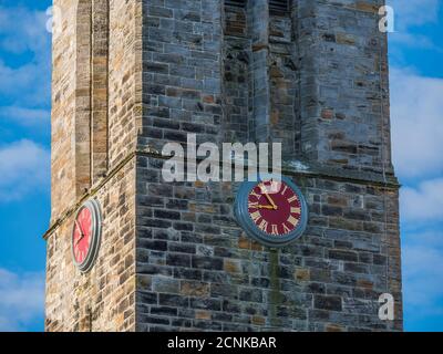 Clock Tower, St Salvators Chapel, University of St Andrews, St Andrews, Fife, Schottland, Großbritannien, GB. Stockfoto