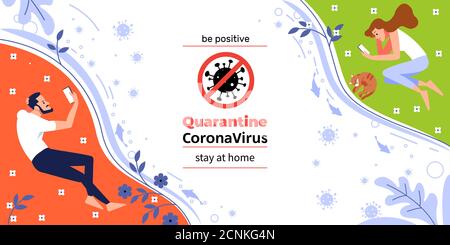 Bleiben Sie zu Hause. Coronavirus oder Covid-19 Quarantäne. Poster. Online-Kommunikation über das Internet. Ich bleibe zu Hause Social-Media-Kampagne für Coronavirus Stock Vektor