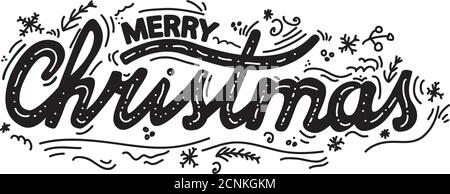 Frohe Weihnachten handgezeichnete Schriftzüge. Logo, Embleme, Feier. Stock Vektor