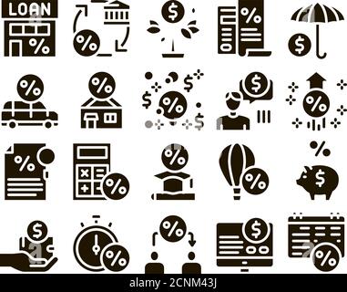 Zahltagdarlehen Sammlung Elemente Icons Set Vector Stock Vektor