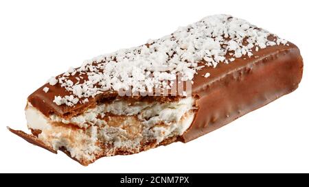 Eis Vanille in Schokolade isoliert auf weißem Hintergrund. Stockfoto