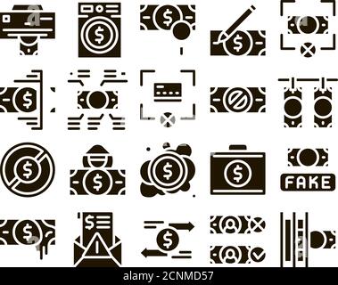 Gefälschtes Geld Sammlung Elemente Icons Set Vector Stock Vektor